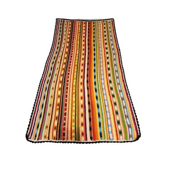 Hippie Chic Striped Crochet Afghan Throw Vintage Boho Grannycore Throw 70x37 - Picture 2 of 11